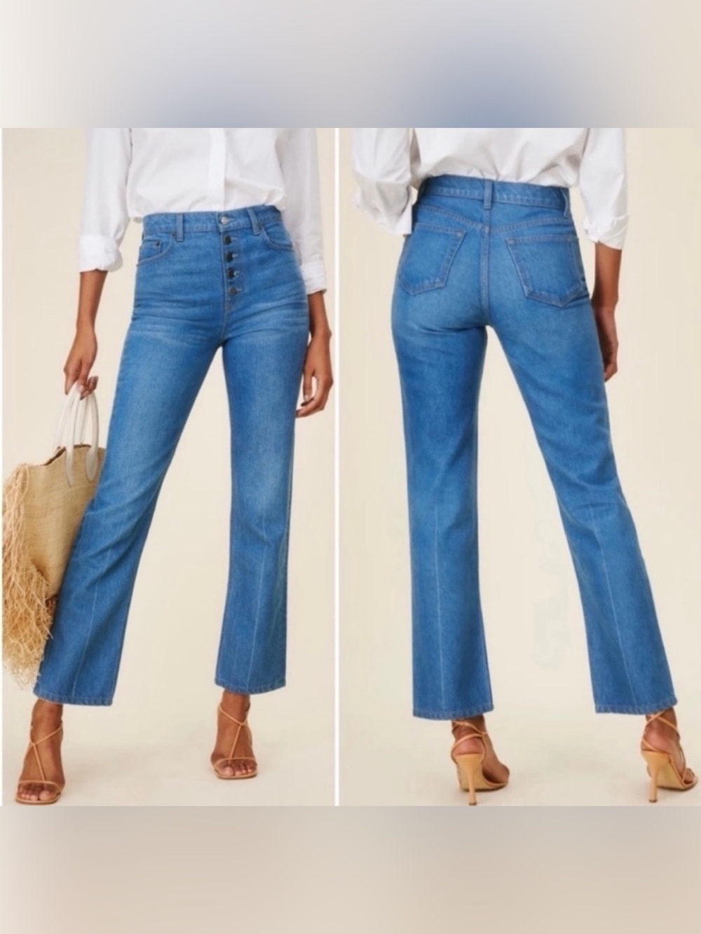 Reformation Cynthia Button Fly High Rise Straight Jean in Zenia Wash Size 24